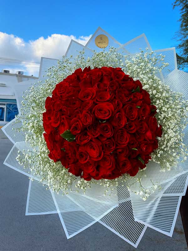 70 Red Roses & Baby’s Breath Bouquet