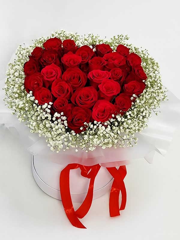 Red Roses with White Box 🌹🤍