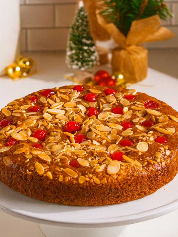 Eggless Cherry Almond Cake