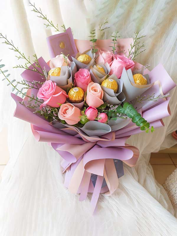 Pink & Sweet Roses Chocolate Gift