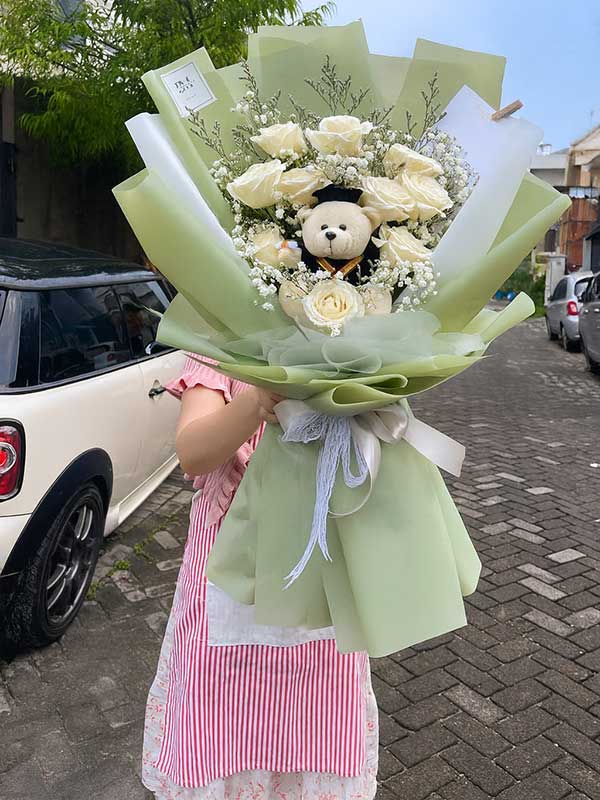 White Roses & Teddy Gift
