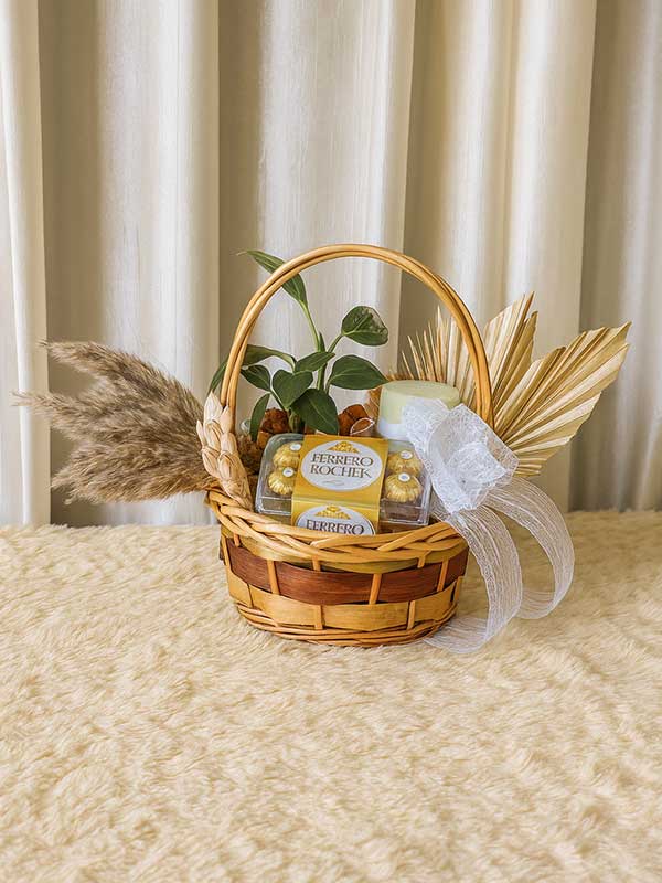Rustic Basket with Dry Decor & Chocolates