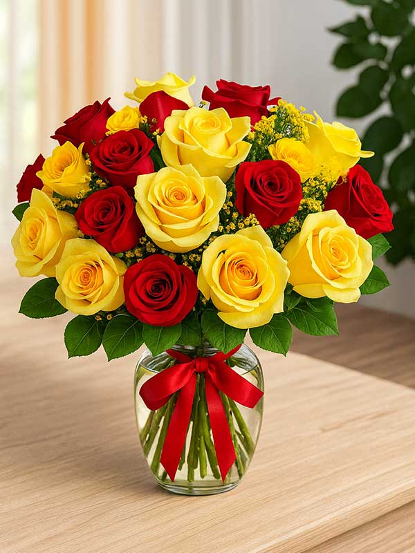 Yellow & Red Mixed Glass Vase