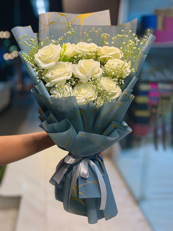 Grey Elegance White Rose Bouquet