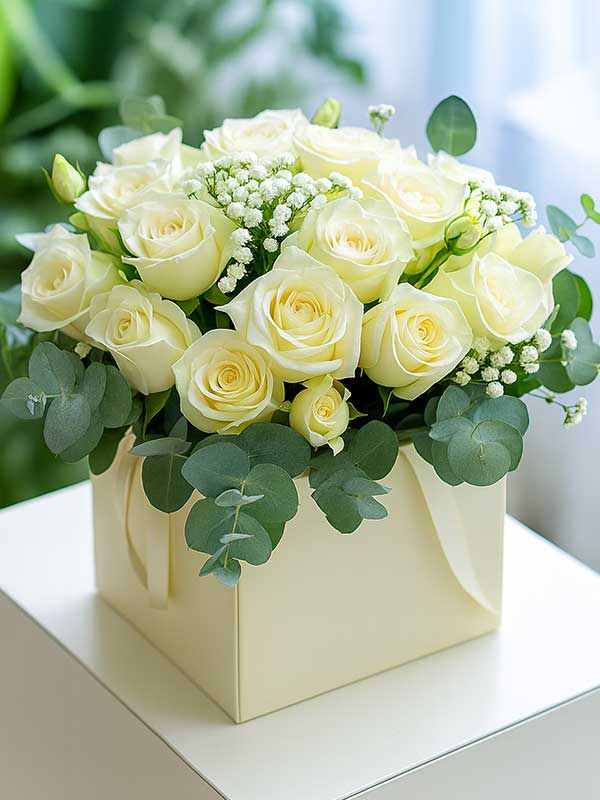 Elegant White Rose Box